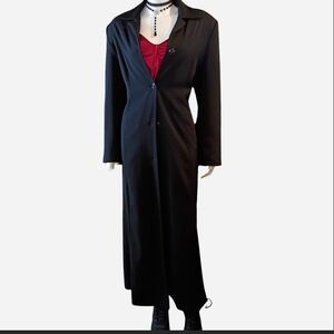 VTG Lily 🌹 Collection Women's Sz L Long Goth Black & Red Lined Trench Jacket